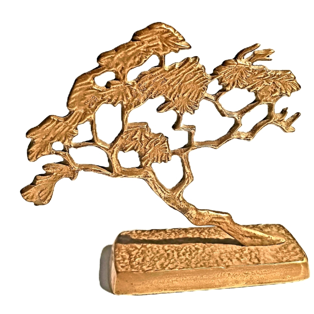 Vintage Midcentury Brass Bonsai Tree Japanese Maple 6” Decor